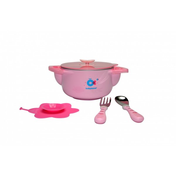 Набор детской посуды Babyhood 3 в 1 для кормления розовый (BH-405P) (6923149602956)