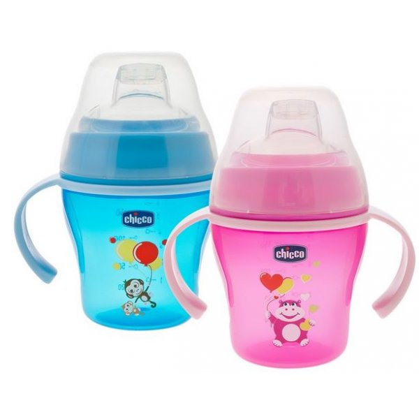 Чашка-непроливайка Chicco с мягким носиком Soft Cup, розовый/голубой, 6м+