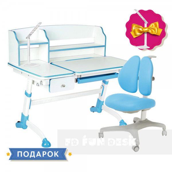 Комплект для школяра парта FunDesk Amare II Blue + крісло для дому FunDesk Bello II Blue