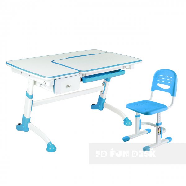 Комплект підліткова парта Amare Blue з висувною скринькою + дитячий стілець SST3 Blue FunDesk