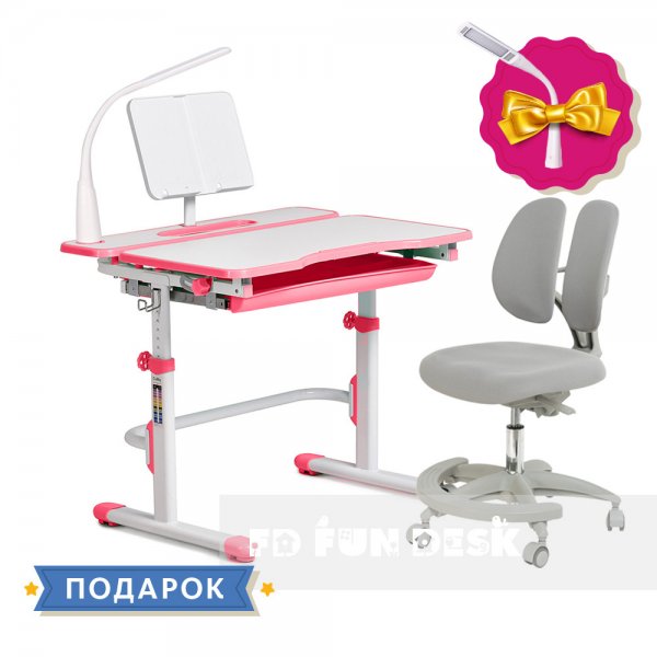 Комплект для дівчинки зростаюча парта Cubby Fressia Pink + крісло для підлітків FunDesk Primo Grey