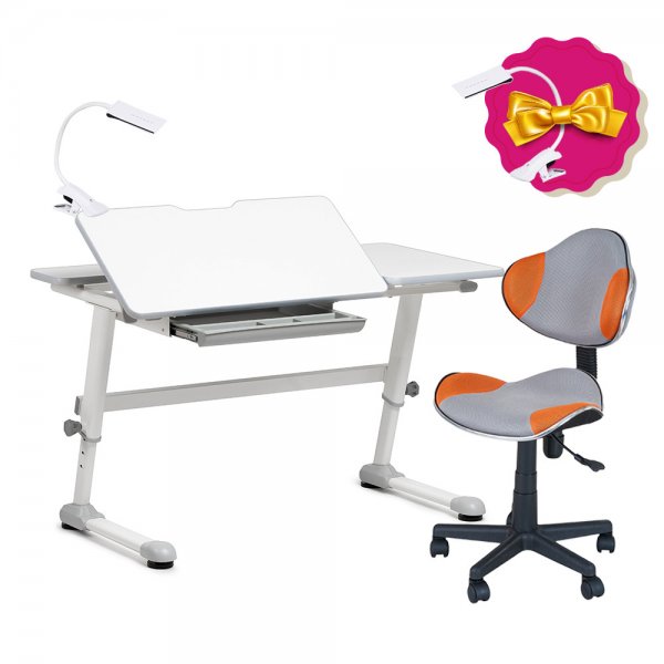 Комплект парта-трансформер FunDesk Trovare Grey + стілець для школяра FunDesk LST3 Orange-Grey