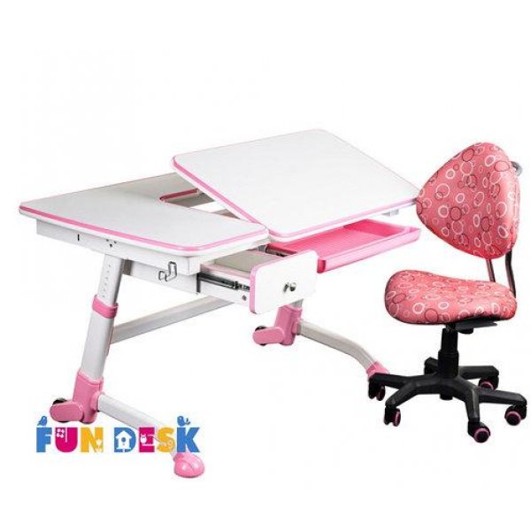 Растущая парта-трансформер FunDesk Amare Pink с выдвижным ящиком + Детское кресло SST5 Pink