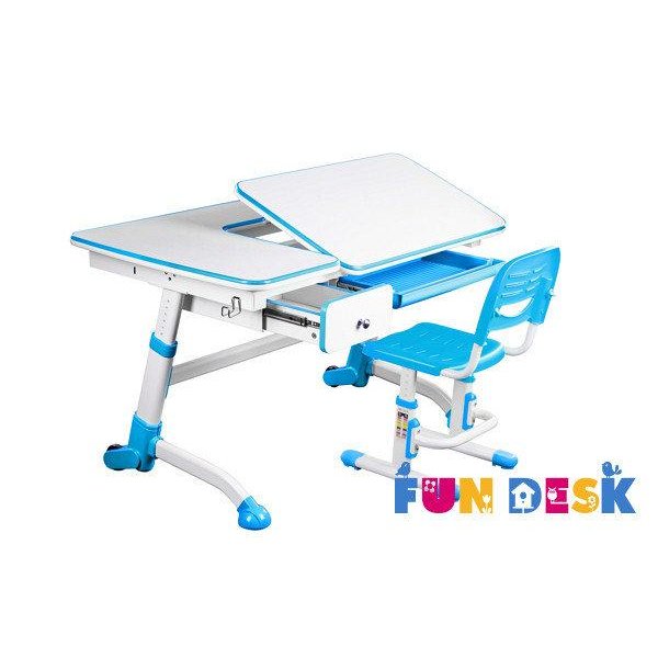 Парта для школяра FunDesk Amare Blue з висувною скринькою + Дитячий стілець SST3 Blue