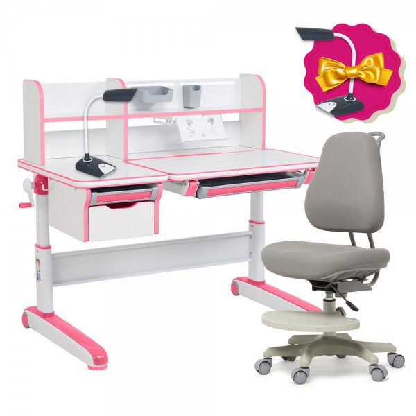 Комплект для дівчинки стіл-трансформер Libro Pink + крісло ортопедичне Cubby Paeonia Grey