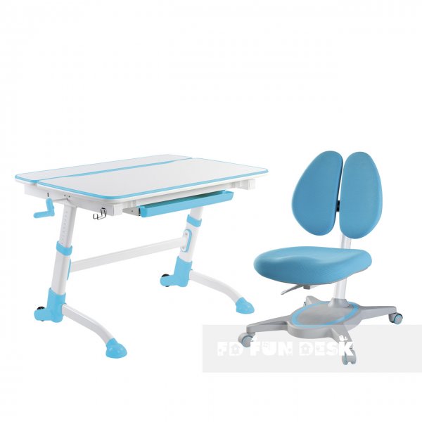 Регулируемая парта FunDesk Volare Blue + Детское ортопедическое кресло Primavera II Blue