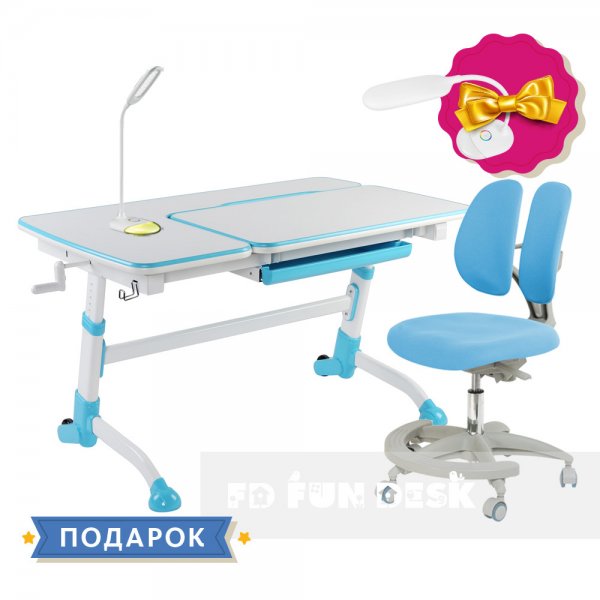Комплект для школьника парта FunDesk Amare Blue + кресло для дома FunDesk Primo Blue