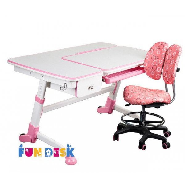 Растущая парта-трансформер FunDesk Amare Pink с выдвижным ящиком + Детское кресло SST6 Pink