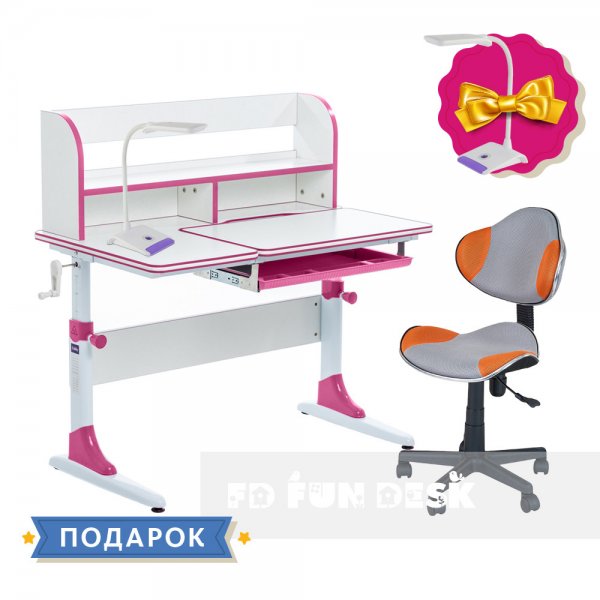 Комплект для девочки растущая парта для школьников Cubby Nerine Pink + кресло FunDesk LST3 Orange-Grey