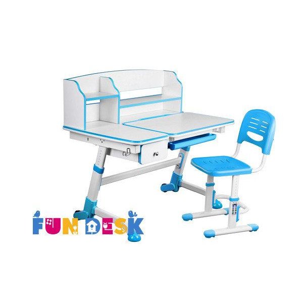 Регулируемая парта FunDesk Amare II Blue с выдвижным ящиком + Детский стул SST3 Blue