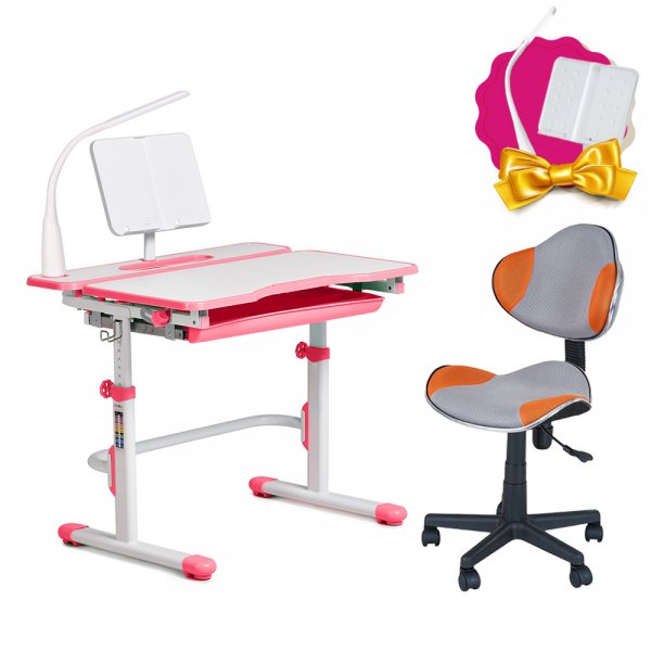 Комплект для девочки растущая парта Cubby Fressia Pink + компьютерное кресло FunDesk LST3 Orange-Grey