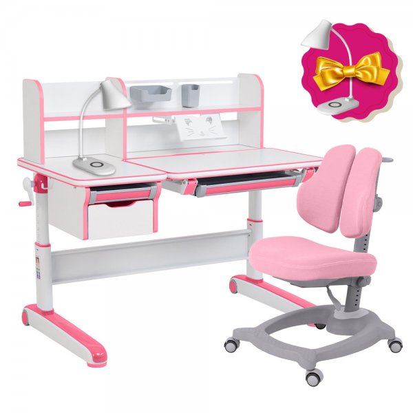 Комплект стіл-трансформер Libro Pink+ергономічне крісло Diverso Pink FunDesk