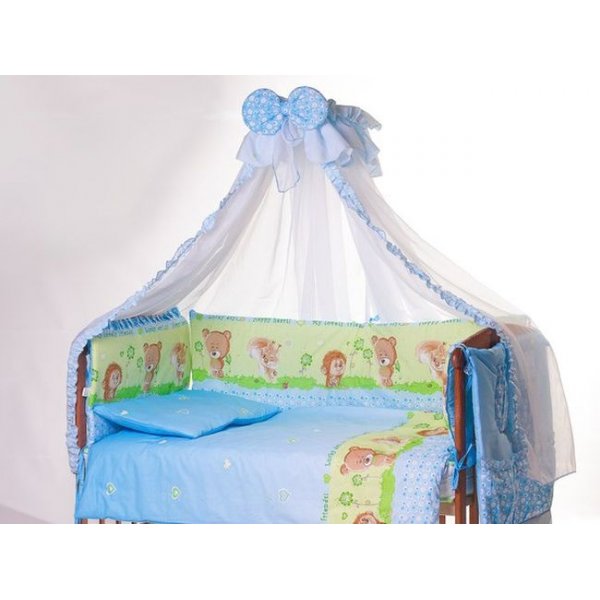 Ліжко Qvatro LUX (8 елем., із змійками на захисті) Блакитна (їжачок з ведмедиком, білкою)
