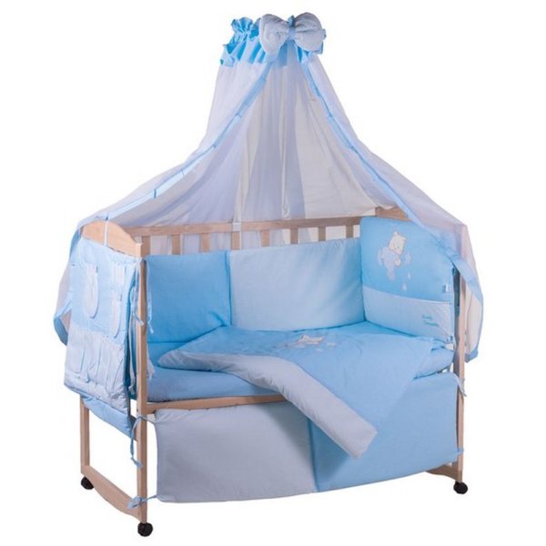 Ліжко Qvatro з аплікацією (8 елем, зі змійками на захисті). Блакитний (котик з паличкою)
