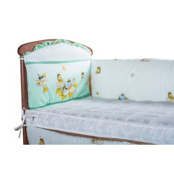 Постель Qvatro защита на стеночки в кроватке зеленая (слон и пчелы)