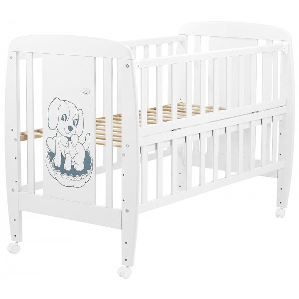 Ліжко Babyroom Собачка відкидний бік, колеса DSO-01 бук білий