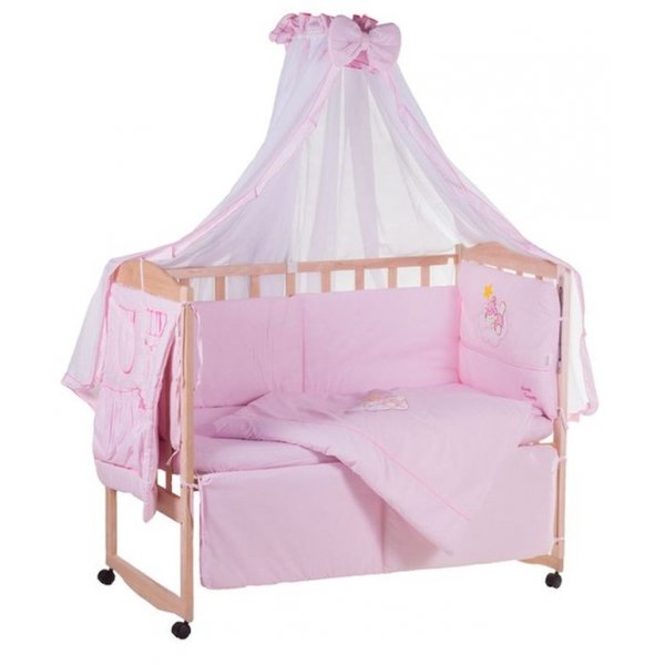 Ліжко Qvatro з аплікацією (8 елем, зі змійками на захисті). Рожевий (ведмедик на хмарі)