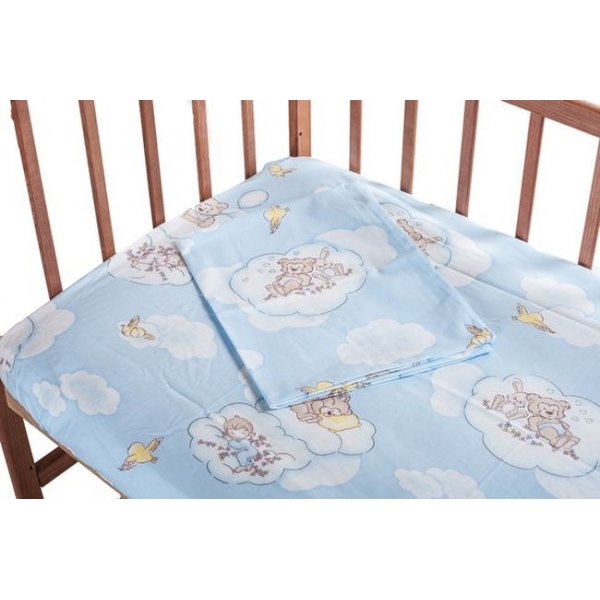 Ліжко Qvatro змінний комплект LUX блакитний (ведмедики та діти сплять на хмарах)