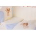 Ліжко Qvatro з аплікацією ЖАККАРД GOLD зі вставками (8 елем., без змійок на захисті) Бежевий з блакитними вставками (ведмедик штопаний стоїть з коричневим серцем)