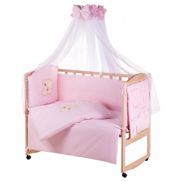 Детская постель Qvatro Gold AG-08 апликация Розовый (мишка мордочка штопанная)