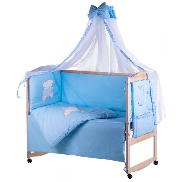 Детская постель Qvatro Ellite AE-08 апликация Голубой (мишка сидит с голубым сердцем)