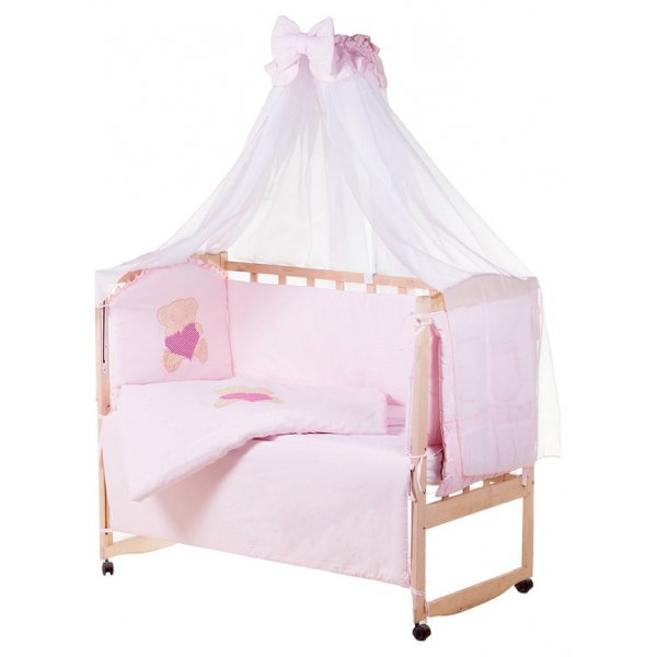 Детская постель Qvatro Ellite AE-08 апликация Розовый (мишка сидит с сердцем)