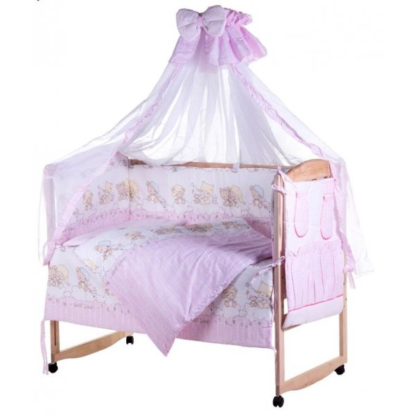 Детская постель Qvatro Lux RL-08 розовая (мишки на облаках)