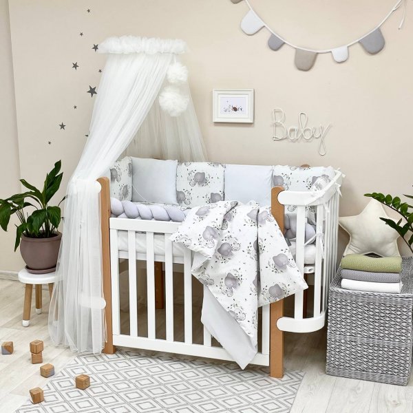 Комплект постельного белья для новорождённого Happy night Слоники белый