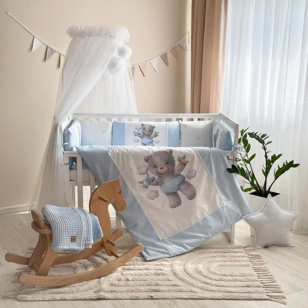 Комплект постельного белья для новорождённого Kids toys Мишка голубой NEW