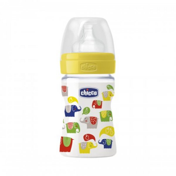 Бутылочка для кормления без BPA Chicco, 150 мл белая с желтым (70720.01.04)