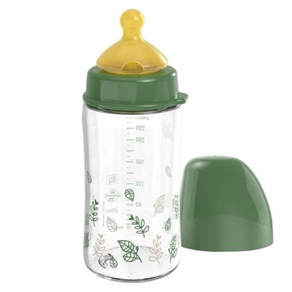 Скляна пляшка 260 мл.(Зелений) з широкою горловиною"Вишенька-Зелена Серія" (латекс) 0+ M/ NIP