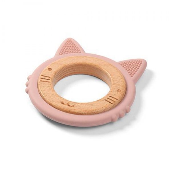 Прорізувач для зубів дерев'янно-силиконовий "Кошеня" (Рожевий)