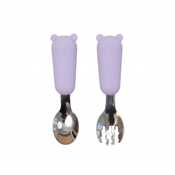 Приборы для кормления ( вилка и ложка ) Twins Мишка, Lavender, лаванда