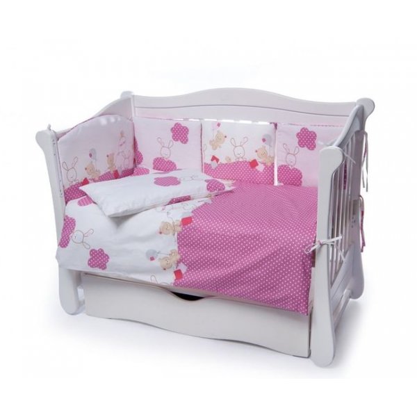 Дитяче ліжко Twins Comfort 4 елементи бампер подушки Горошки рожевий