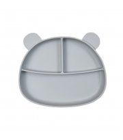 Тарелка силиконовая трехсекционная на присоске Twins Мишка, light grey, светло серый