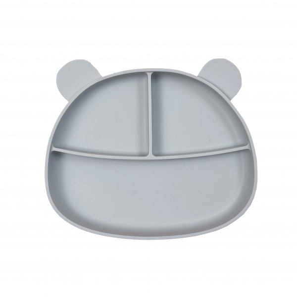 Тарелка силиконовая трехсекционная на присоске Twins Мишка, light grey, светло серый