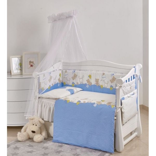 Дитяче ліжко Twins Comfort New Горошки 7 ел С-120 blue