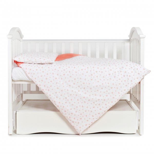 Сменная постель для девочки 3 эл Twins Romantic 3024-R-005, Сердечки коралл, белый / розовый