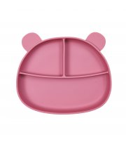 Тарелка силиконовая трехсекционная на присоске Twins Мишка, pink, розовый