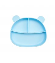 Тарелка силиконовая трехсекционная на присоске Twins Мишка, blue, голубой