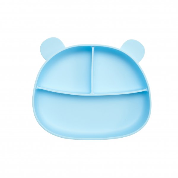 Тарелка силиконовая трехсекционная на присоске Twins Мишка, blue, голубой