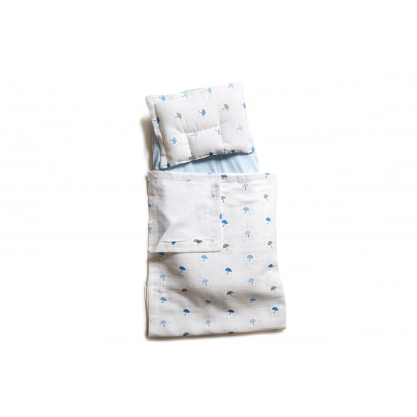 Набор в коляску Twins муслиновый (плед, подушка, наматрасник на рез) 1499-TM-20-U04, Umbrella blue, белый / голубой