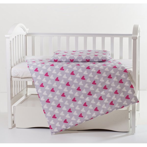 Сменная постель 2 эл Twins Premium 3027-P-067, Сердечки розово-серые, розовый