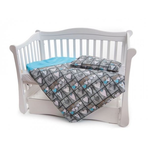 Сменная постель Twins Premium 2 элемента Сердечка декор голубой