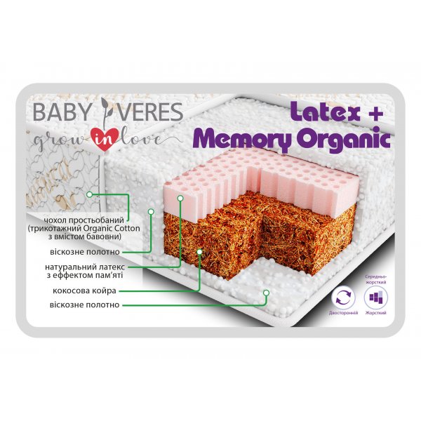 Матрац Baby Veres "Latex+Memory''Organic 120*60*10см., шт - 10 см - 120х60х10см