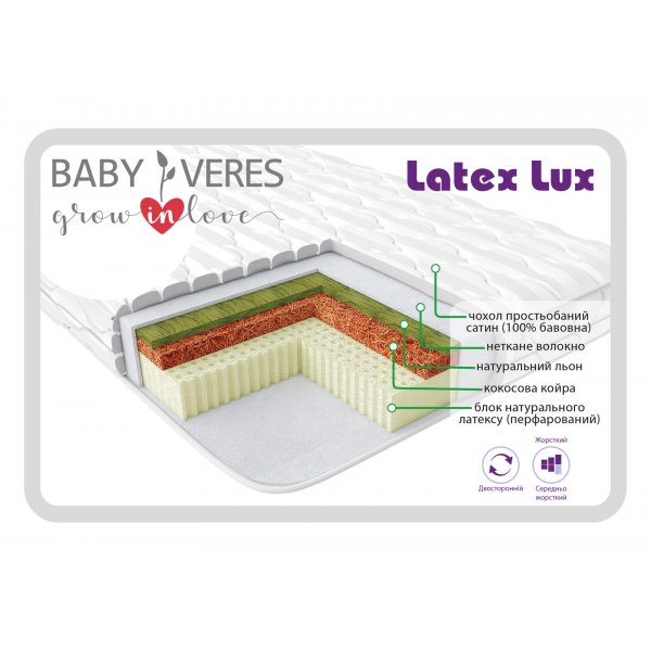 Матрац Baby Veres Latex LUX (матрац для новонароджених) - 125х65х10см - 10 см