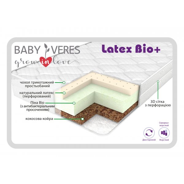 Матрас Baby Veres "Latex bio+" (матрас для новорожденных с дышащим эффектом) – 120х60х12см – 12 см