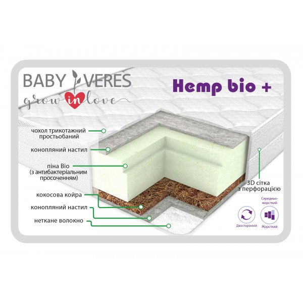 Матрац Baby Veres Hemp Bio+ (підлітковий матрац 22 см) - 200х90х22см - 22 см