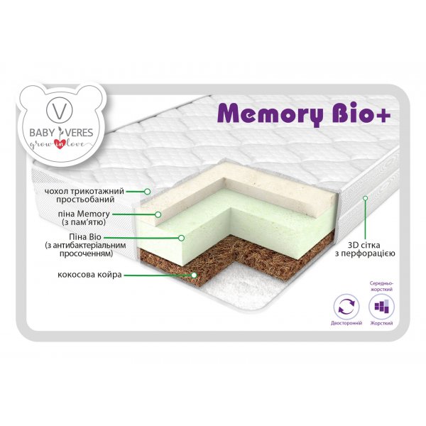 Матрац Baby Veres "Memory bio+" (матрац для новонароджених з дихаючим ефектом) - 10 см - 120х60х10см